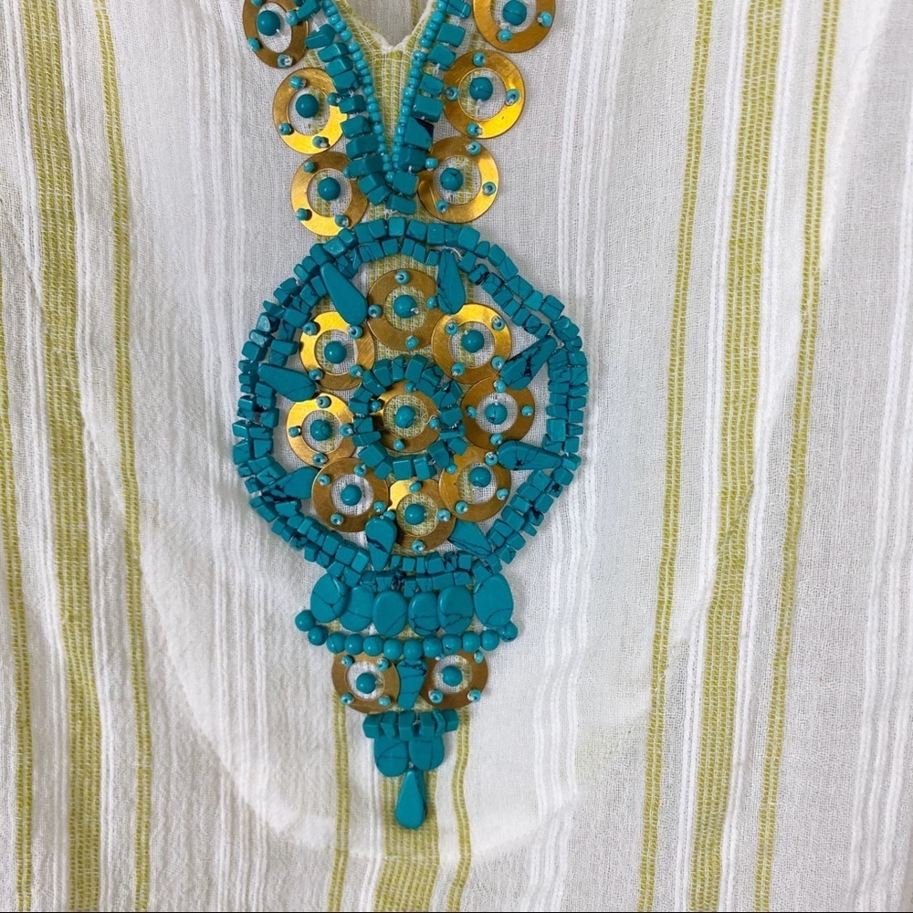 SOFT SURROUNDINGS Elisha Turquoise Beaded Cotton Stripe Tunic Top Blouse M - Picture 6 of 15